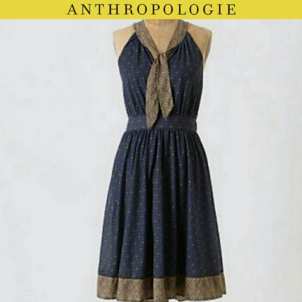 Deletta blue tie-neck dress